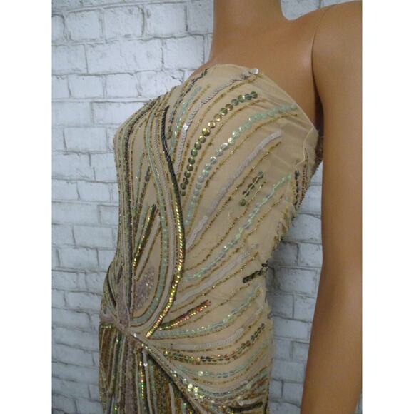 $1400 Jean Louis Scherrer Sequin Beaded Beize Mini Sheath Dress Small NEW - Picture 8 of 13